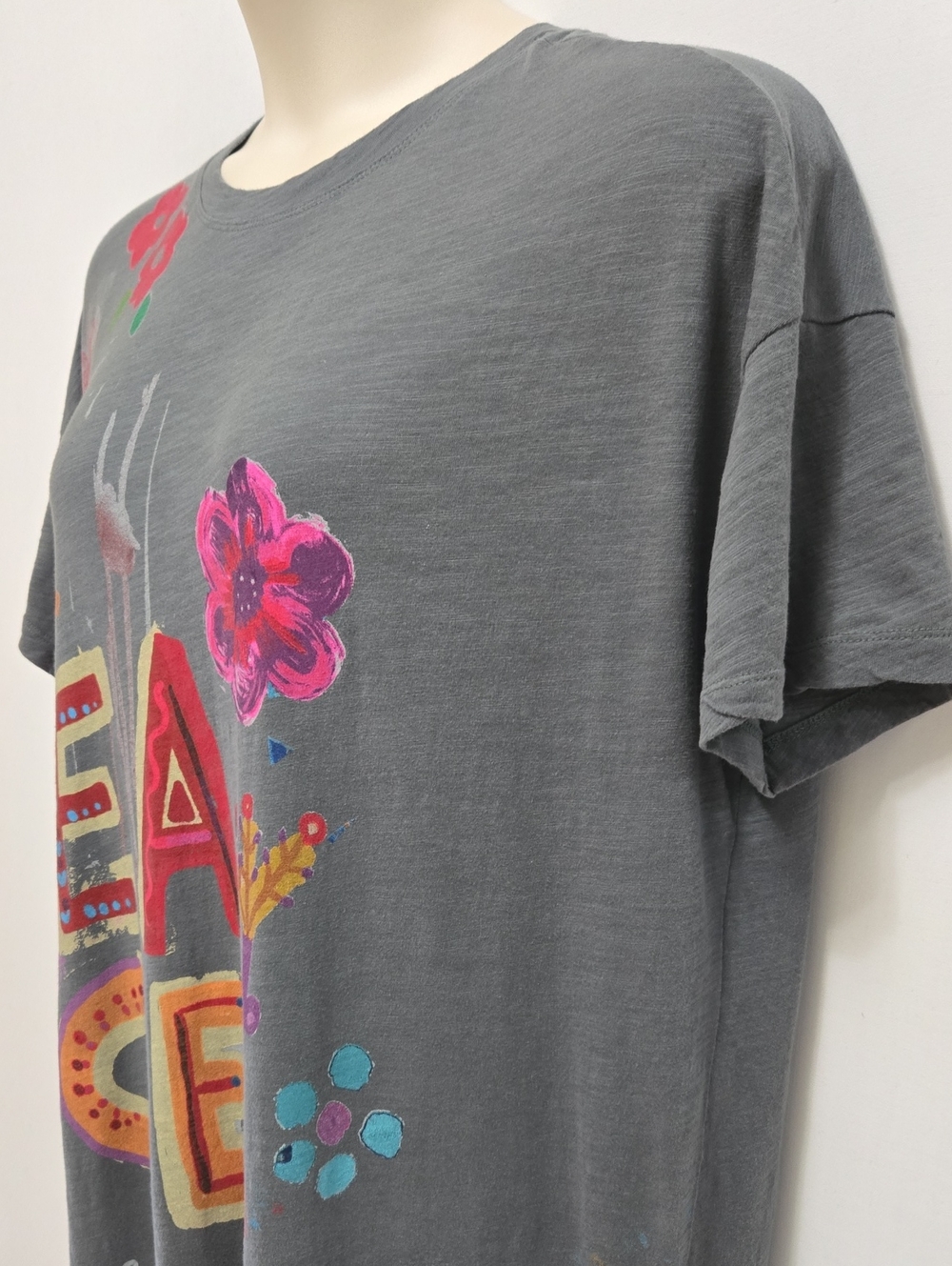 Life Is A Canvas Cotton Maxi T-Shirt Dress Natural Life Peace Floral - Picture 6 of 13
